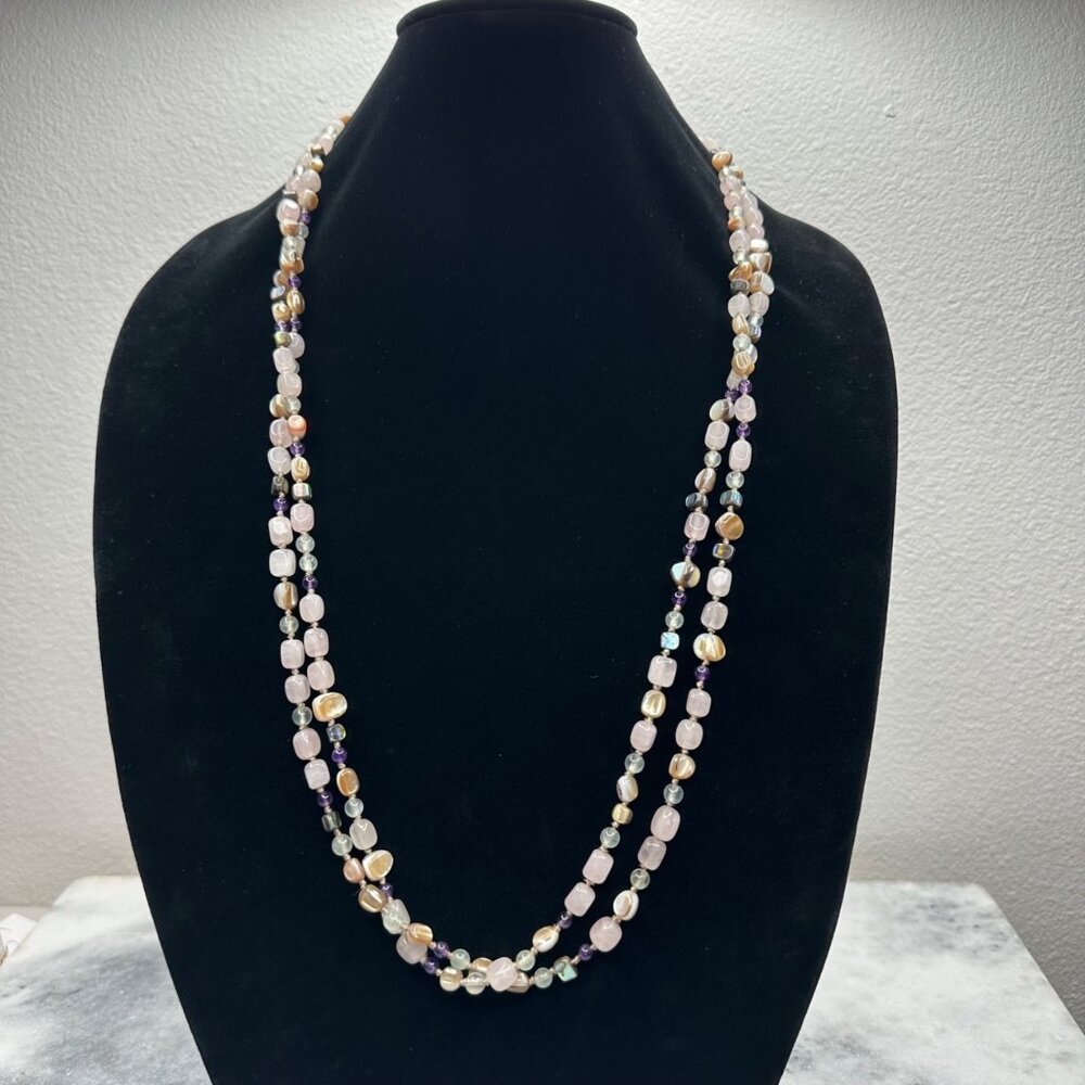 AIL Aluma Necklace Natural Stone Two Strand Necklace 925 Sterling Clasp Boho